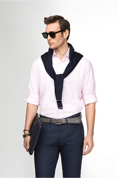 Kiğılı Long Sleeve Regular Fit Buttoned Collar Striped Cotton Easy-Iron Shirt