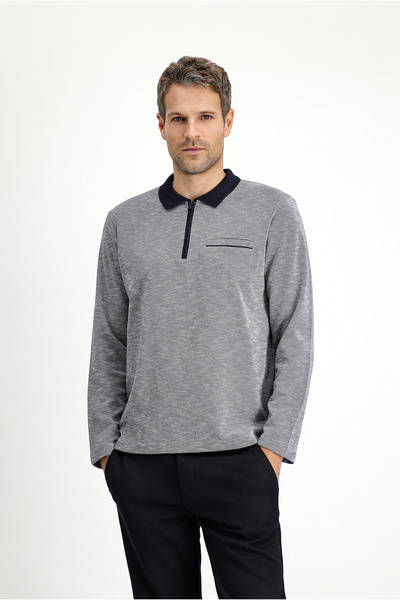 Kiğılı Polo Neck Regular Fit Patterned Zippered Cotton Sweatshirt