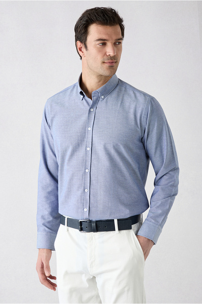 Kiğılı Long Sleeve Regular Fit Button down Collar Cotton Easy Iron Oxford 4 S...