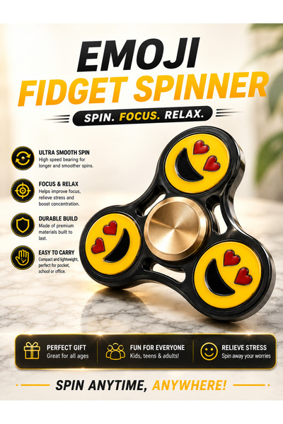 Taimi Black & Yellow Emoji Fidget Spinner – Heart Eyes Stress Relief & Focus Toy