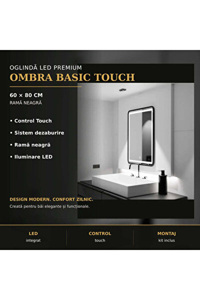 KORMAN Oglindă dreptunghiulară cu LED 60x80 cm - Ombra Basic Touch