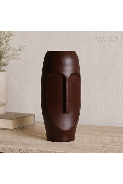 Stoneface Series Minimalist Soyut Yüz Vazo / Heykel – Modern Dekoratif Obje 23 CM - Kahverengi Renk