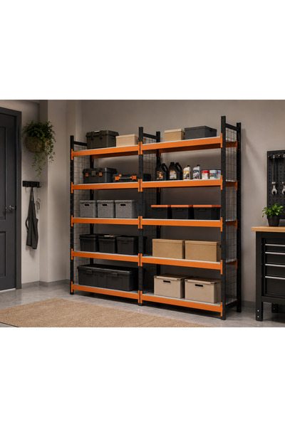 RafBurada 5 Katlı Duble Dekoratif Midi Rack - Ekonomik Depo,Arşiv, Kiler Rafı...
