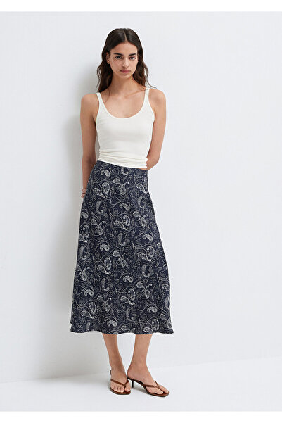Mavi Printed Navy Blue Midi Skirt 1310583-91475