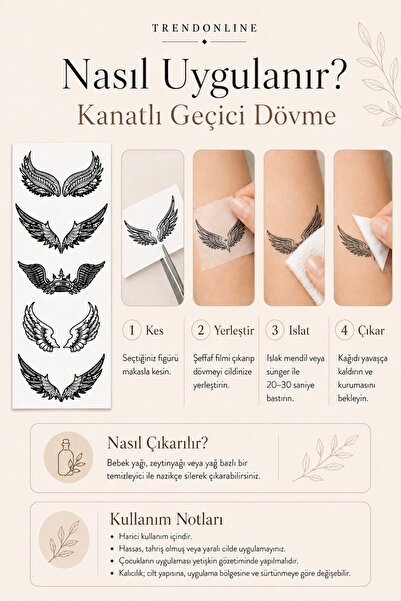 TATTOO TEMPORARY Trendonline Melek Kanadı Geçici Dövme