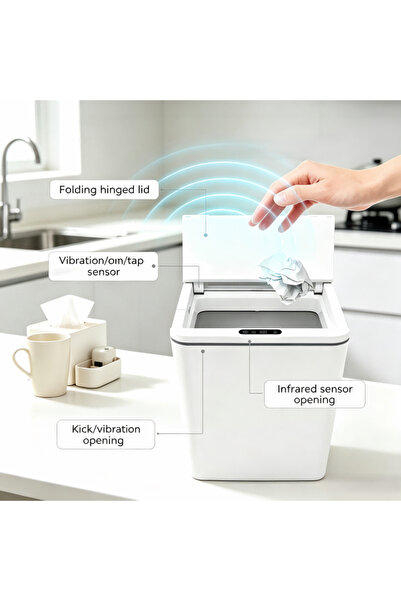 Boyue 9L Automatic Sensor Trash Can, Foldable Lid Smart Waste Bin, Infrared &...