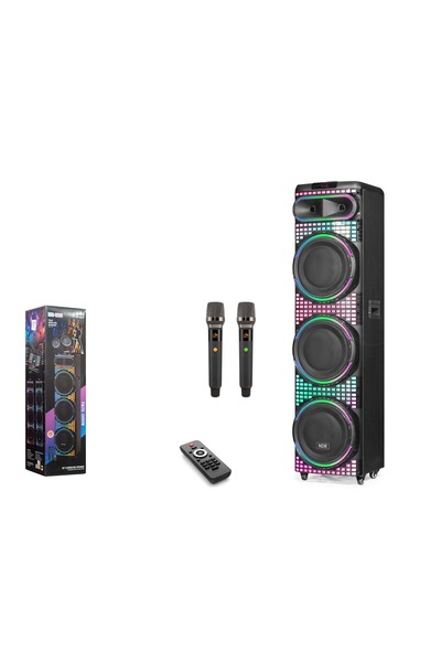 NDR NDR3260 Çift Karaoke Mikrofonlu Bluetooth Hoparlör FM Radyo 100W 3x12 İnç...