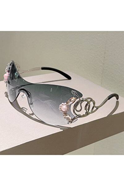 Choice1 as picture shows gradient grey KAMMPT Rimless Y2k Sunglasses with Rhi...