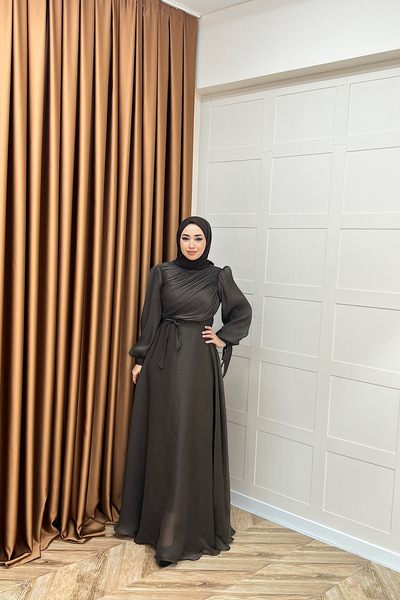 Stilife Βραδινό φόρεμα με ντραπέ στο στήθος, καφέ χρώμα