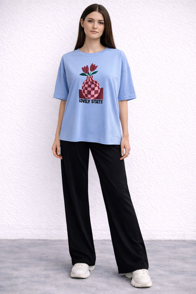 ZAVIXO Women's Oversize T-Shirt Printed 100% Cotton Modern and Trendy Style