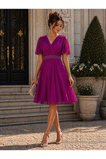 Divin store Αστραφτερό φόρεμα κυκλαμένου με βολάν και ασημένιες λεπτομέρειες ...