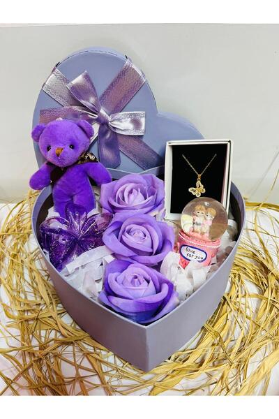 blackrosehediye Gül Sevgiliye Arkadaşa Hediye Kutusu Kolye Kar Küresi Peluş A...