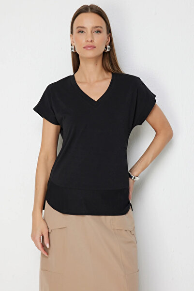 On Fashion V-Neck T-Shirt with Pieces-71475
