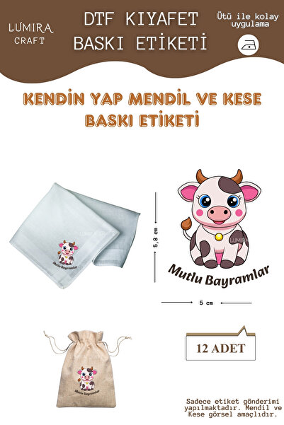 Burak Baskı Tasarım Sevimli Öküz Mutlu Bayramlar, Mendil ve Kese Baskı Kağıdı...