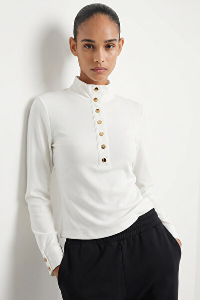 Allyco Πλεκτό φούτερ με κουμπιά, μακρυμάνικο, κανονικό εκρού χρώμα