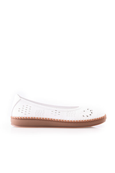 UrbanShoes Balerini damă din piele naturală - 3510 Alb Box Perforat