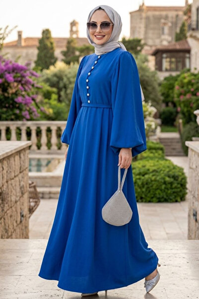 N.S NEVA STYLE Φόρεμα Τεσεττίρ με λεπτομέρειες σε μπλε χρώμα σαξόφωνου με κου...