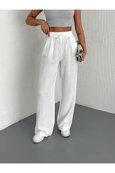Pukka Women's Muslin Fabric High Waist Wide Leg Pants