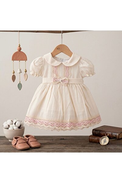 Butik KIZ BEBEK %100 PAMUKLU MÜSLİN ELBİSE DANTEL İŞLEME DETAYLI