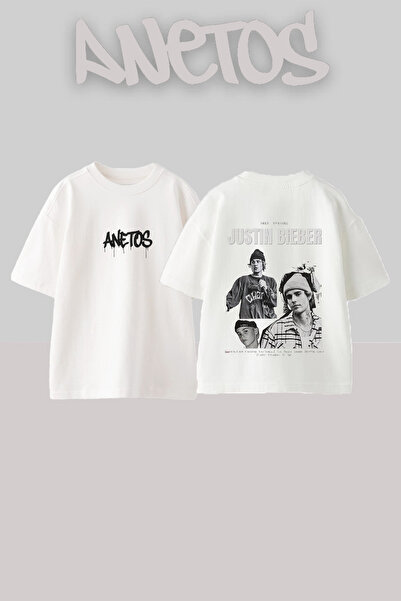 Anetos Μπλουζάκι Justin Bieber με σχέδιο στο πίσω μέρος, βαμβακερό, λευκό, ov...