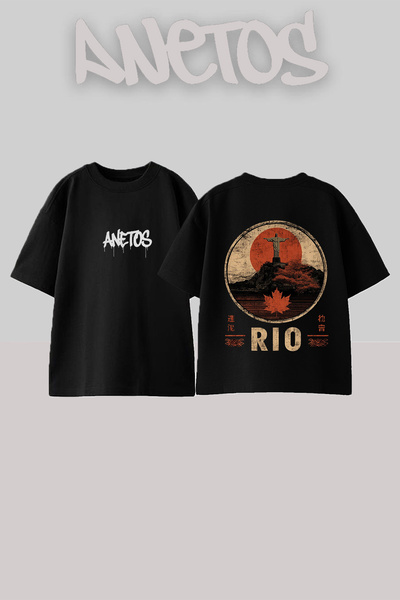 Anetos Μπλουζάκι Rio Icon Design με στάμπα στην πλάτη, βαμβακερό μαύρο oversize