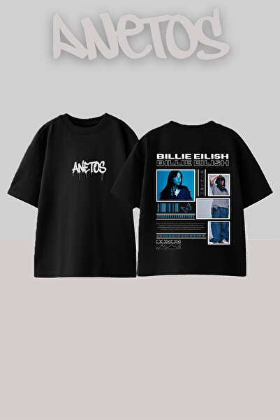 Anetos Μπλουζάκι Billie Eilish 5 Design Back με τύπωμα Βαμβακερό μαύρο oversized