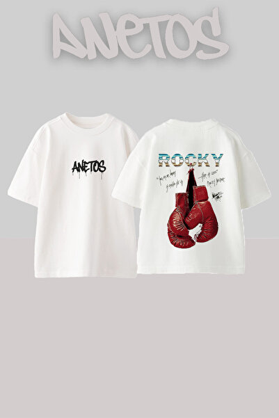 Anetos Μπλουζάκι Rocky Balboa με στάμπα στην πλάτη, βαμβακερό, λευκό, oversized