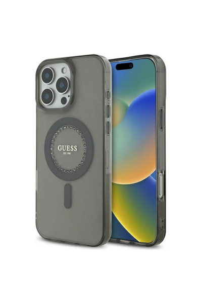 Stef's Cat Θήκη MagSafe για Apple iPhone 16 Pro, Guess, IML Στρας, Μαύρο