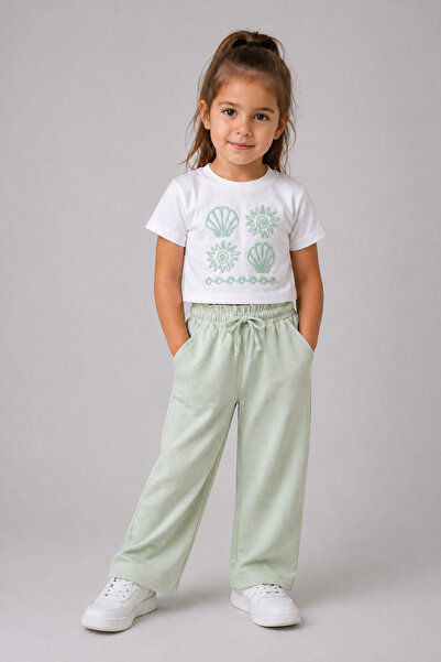 TUFY Girl's 2-Piece Set 100% Cotton Summer Festive T-Shirt and Pants Combinat...