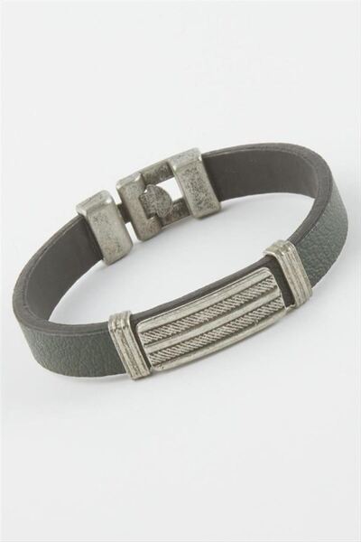 ZERO LAND Striped Faux Leather Bracelet - Green