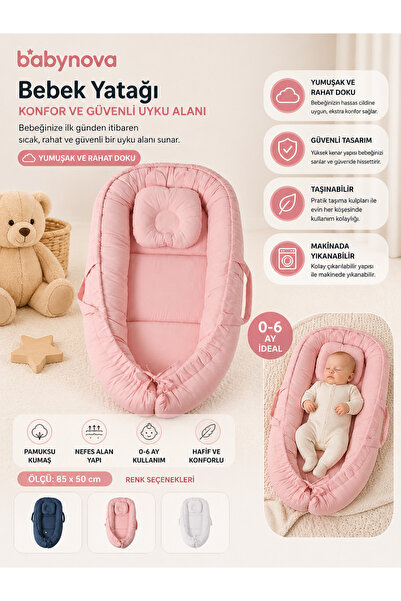 babyist • Babynova Taşınabilir Bebek Yatağı - 85x50 cm Pamuksu Dokulu Babynest