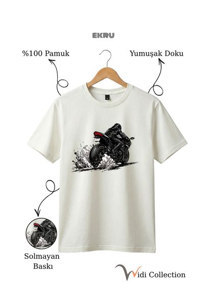 WİDİ Tricou unisex cu efect de fum, 100% bumbac, croială normală, Motor Tire ...