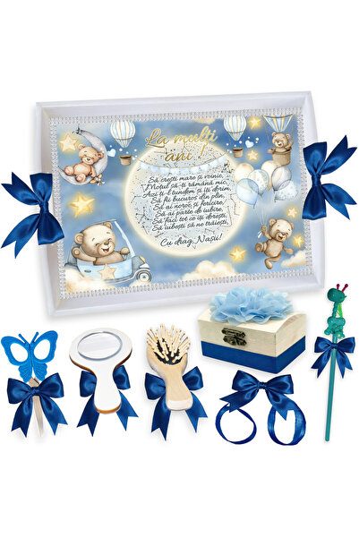 LoreBebe Set Tava Taiere Mot Baieti, Tavita Alba, 7 Piese, Model Happy Zoo, 3...