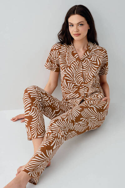 Arnetta Γυναικείο Σετ Πιτζάμες Καφέ Πουκάμισο