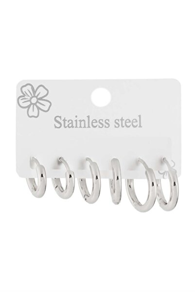 Bozhi Earrings Stainless Steel Silver Sparkling Style Six-Piece Earrings