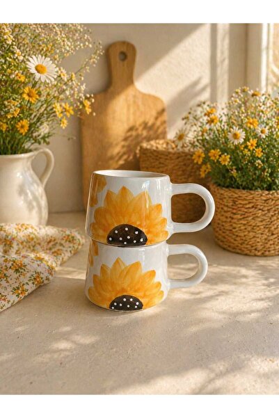 CEYU SERAMİK Hand Painted Mug with Sunflower Figure