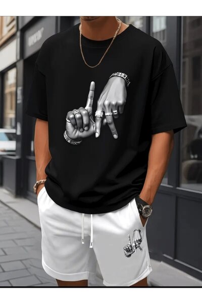 ELAN WEAR - Men's Printed Cotton T-Shirt and Shorts 2-Piece Set Oversize - Fi...