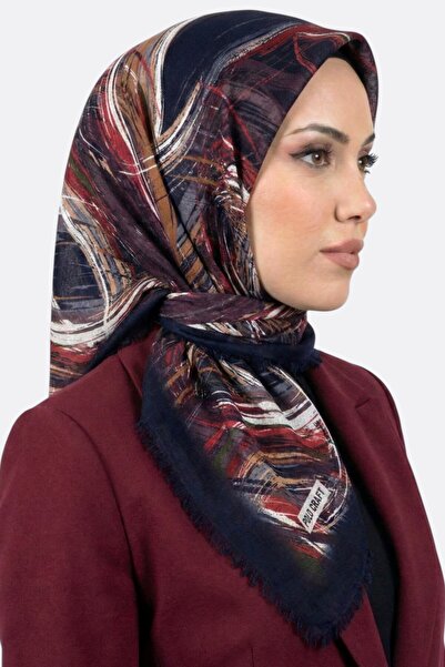 hadiora Women's Navy Blue Abstract Patterned Flared Scarf