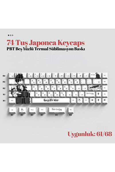 silabor 74 Tuş PBT Süblimasyon Baskı Japonca Tuş Takımı Keycaps Tüm Mekanik-M...