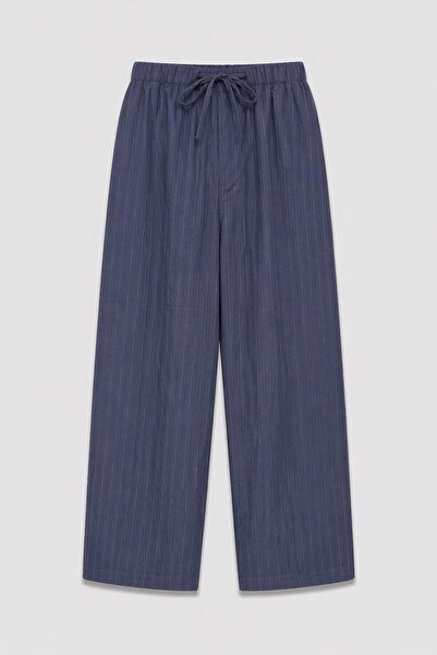 VAMOSCLO Çizgili Lyocell Karışımlı Relax Fit Pantolon İndigo