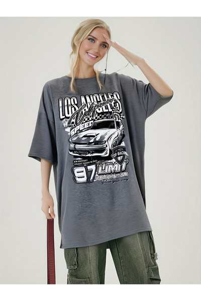 Take Two By Styli Grey Graphic Print Round Neck Short Sleeve T-Shirt