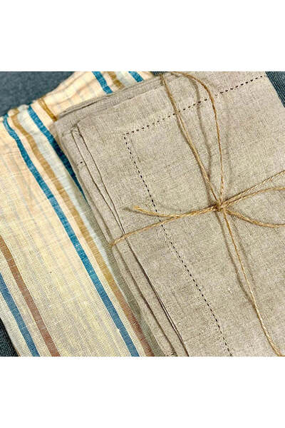 Tohfa Luxe Stone Hemstitched Linen Napkins – Set of 4, 100% Natural Linen, Ha...