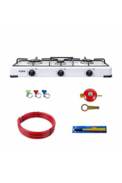 Floria 3-burner stove 62x30 cm with accessories: gas clock, 2 m hose, clamps,...