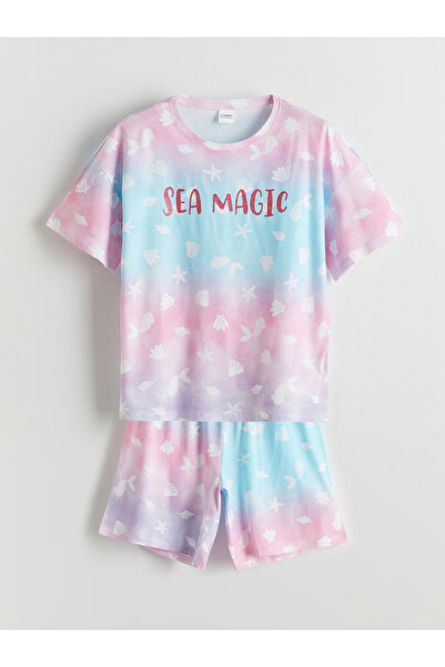 LC Waikiki Set de pijamale scurte pentru fete, cu guler rotund