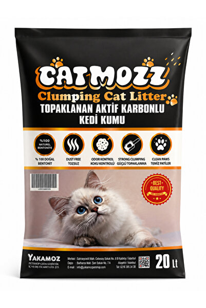 CatMozz 20 Lt Aktif Karbonlu İnce Taneli Topaklaşan Bentonit Kedi Kumu