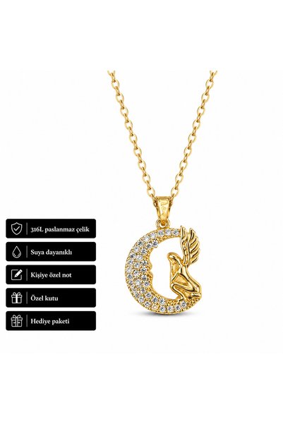 HER ŞEY NOTA www.herseynota.com Moon Angel Figured Stone Necklace 316L Stainl...
