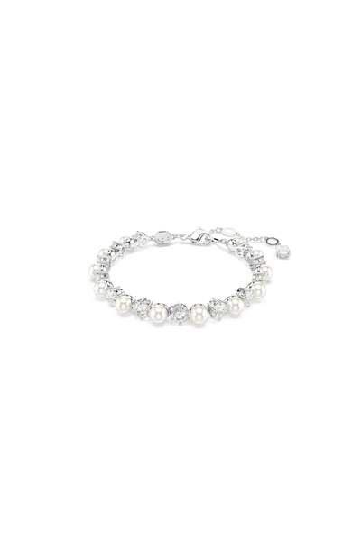 Swarovski Matrix Tennis Bileklik Kristal İnci Yuvarlak Kesim Beyaz Rodyum Kap...