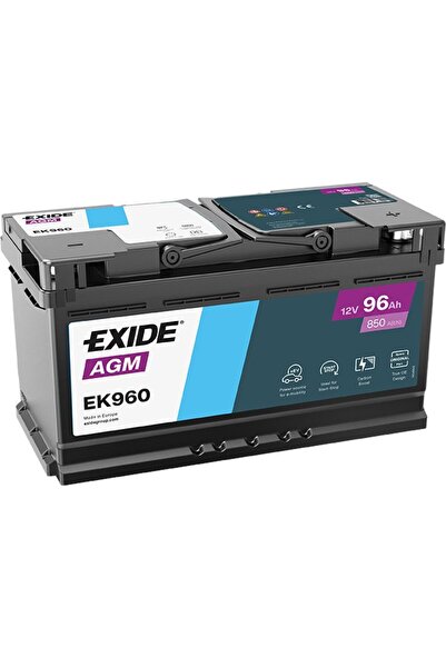 EXIDE EK960 12V 96Ah 850A Start Stop Agm Akü (Üretim Tarihi:2025)