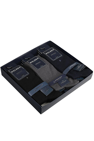 Bolero Çorap Men's Premium Seamless 3-Piece Cotton Socks Square Assortment