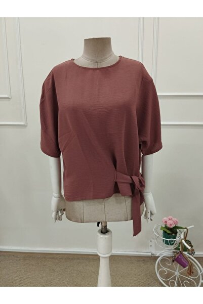 diğer0101 Bordo Gündelik Bluz Japone Kol Detaylı